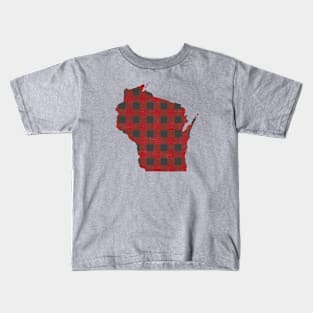 Wisconsin Love in Buffalo Plaid Kids T-Shirt